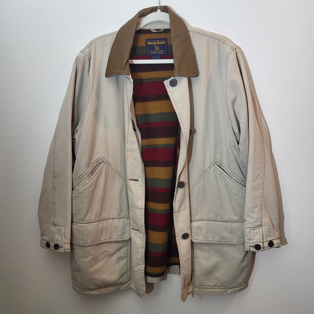 VTG Woolrich Women's Size L Canvas Barn Coat Blanket Fleece Lined work Jacket